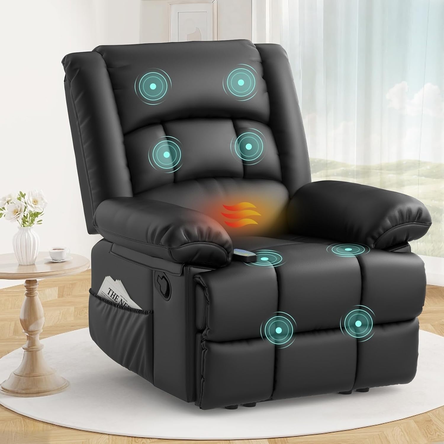 Recliner Armchair Massage Heat Padded Sofa Chair Adjustable Backrest Legrest