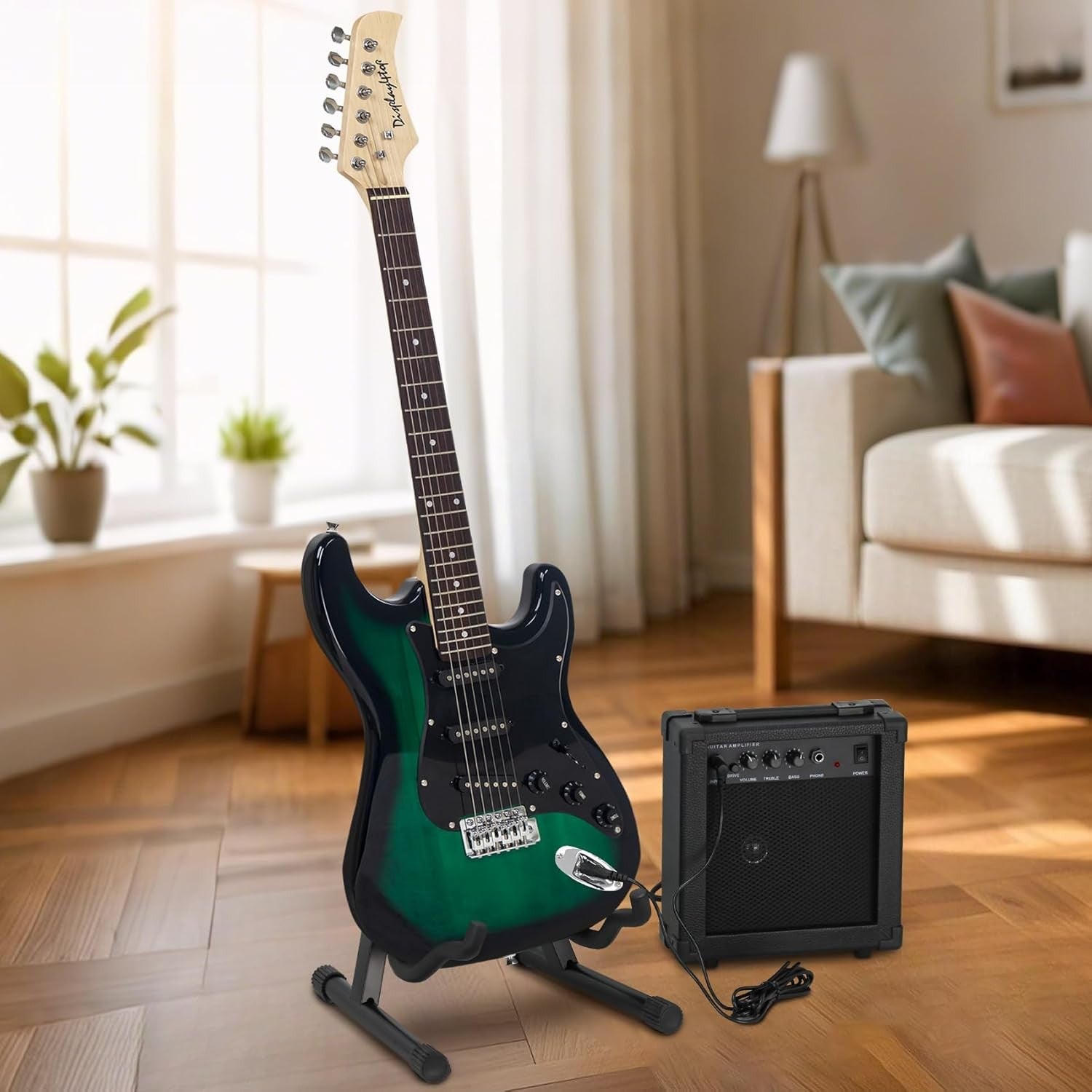 Full Size Electric Guitar Starter Kit Green 6 String w/ Amp & Stand