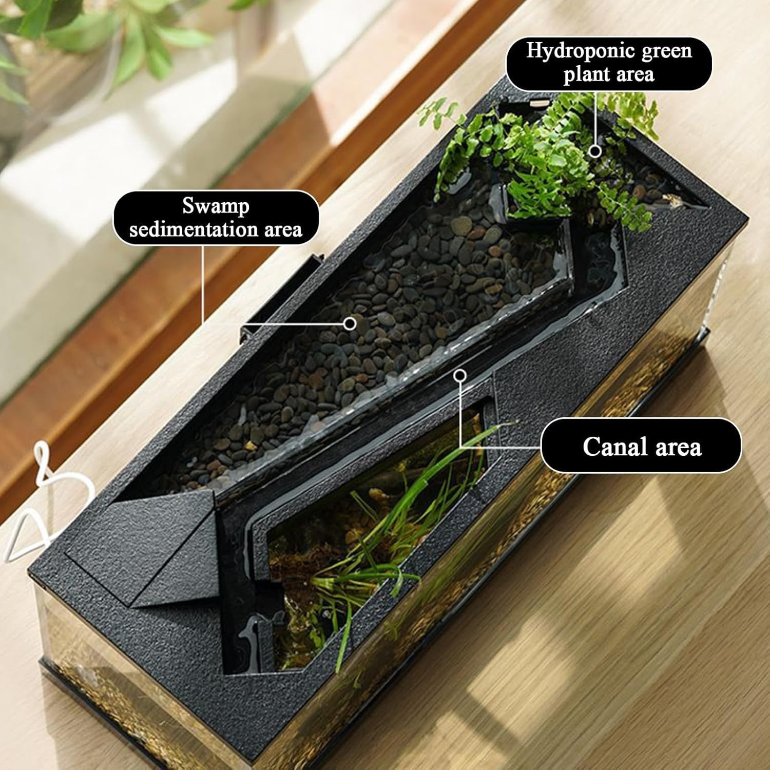 Desktop Acrylic Fish Tank Bowl w/ Silent Pump Waterfall Oxygenation