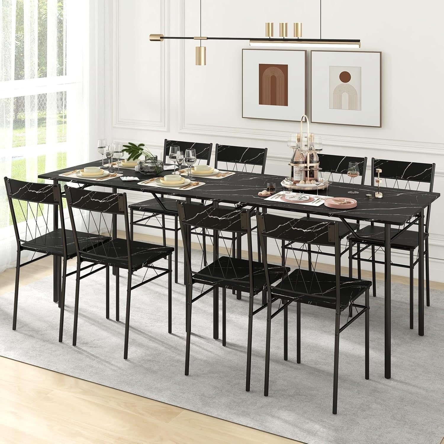 Black Marble Dining Table Set with 4 Chairs | Compact Kitchen & Living