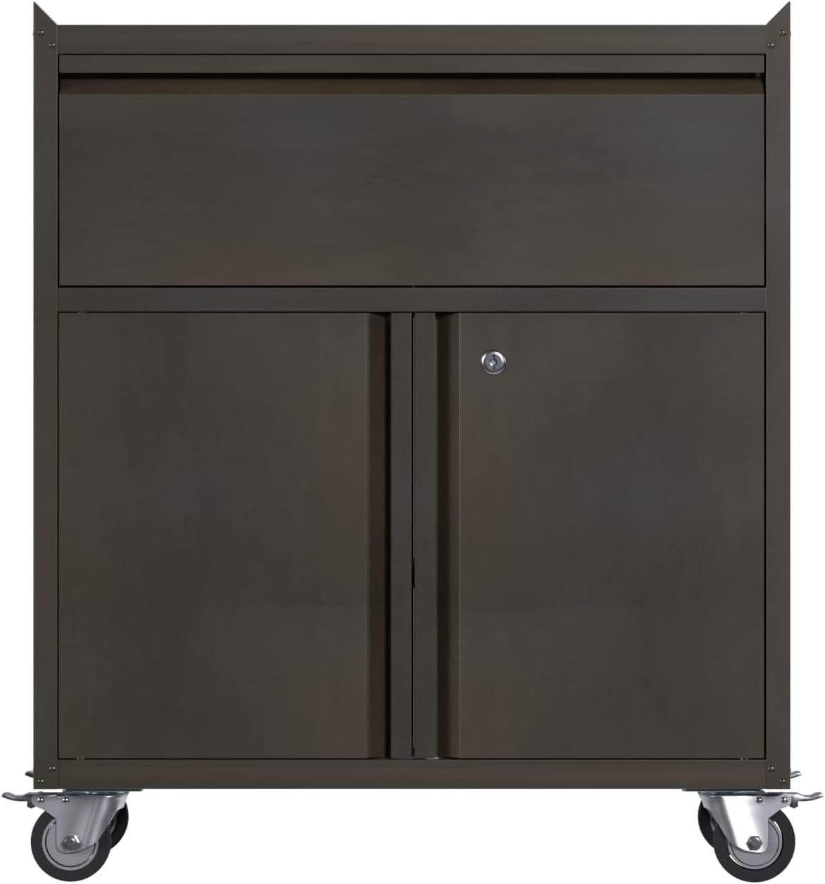 Mobile Steel Storage Cabinet with Wheels, Drawer & Lockable Doors 90H cm