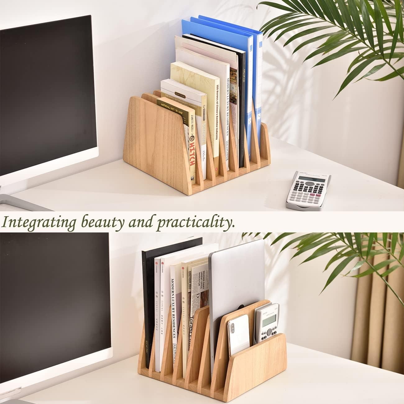Wooden Desk File Sorter 7-Slot Organiser Magazine Document Holder