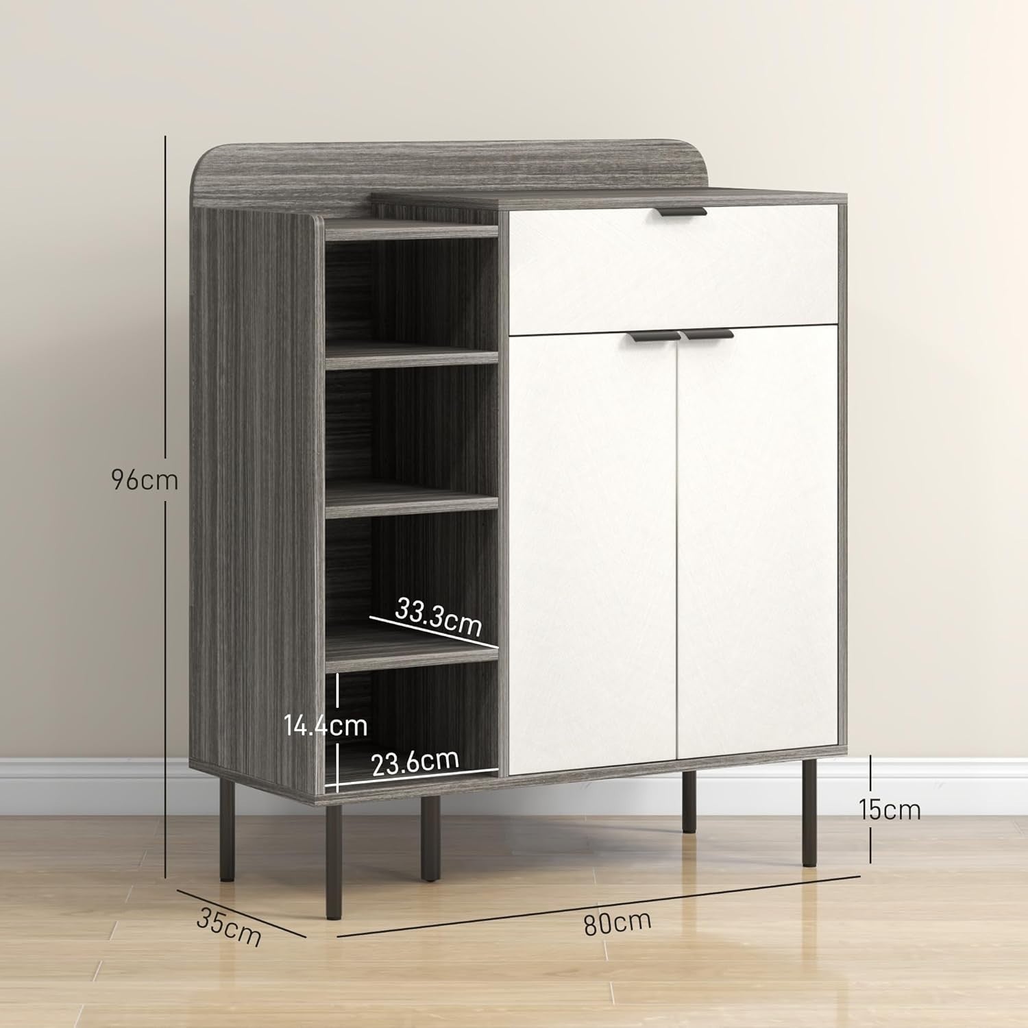 Narrow Shoe Storage Cabinet with 4-Tier Shelves & Sliding Drawer, 96cm