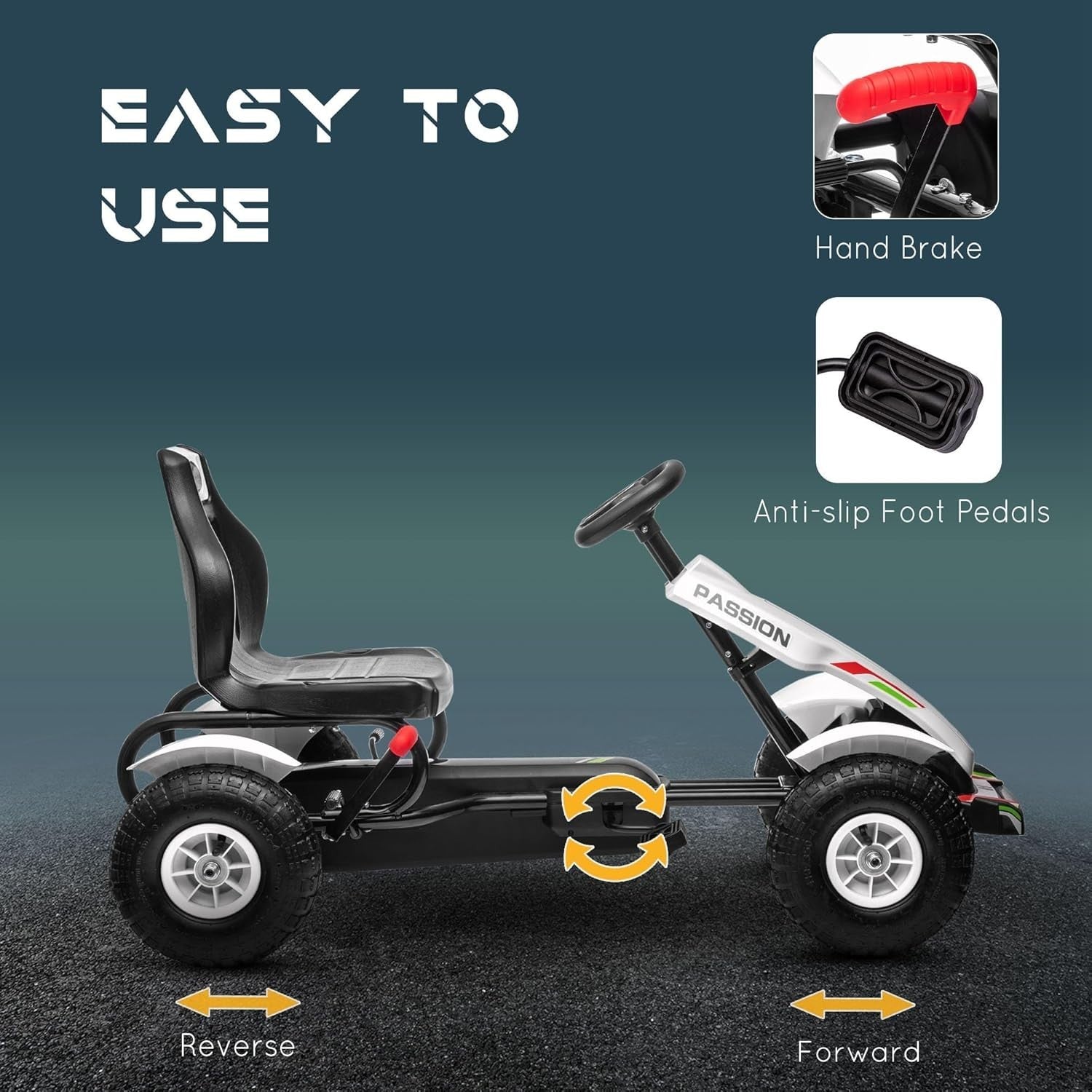 Kids Pedal Go Kart Ride On Car Adjustable Seat Rubber Tyres 50kg White