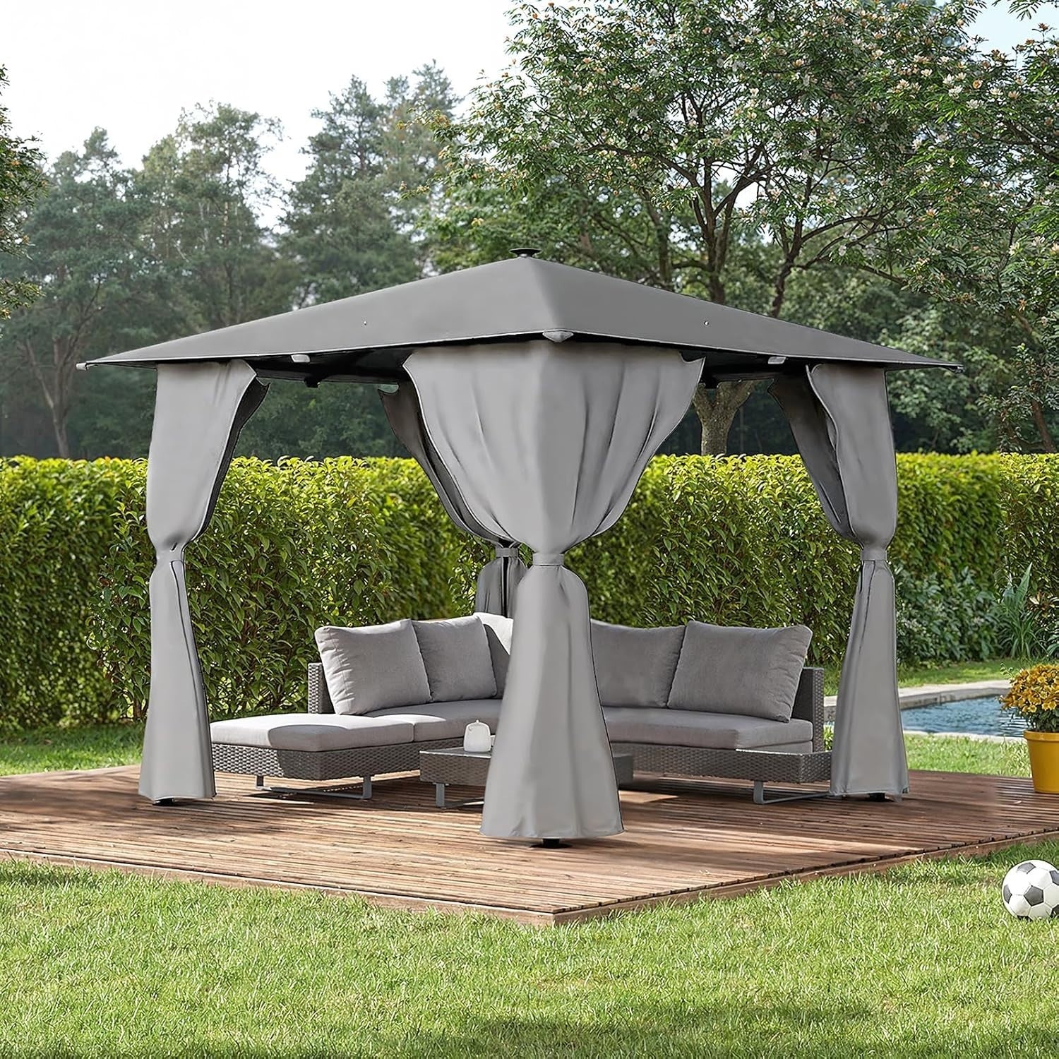 3x3M Metal Gazebo with Solar LED Lights & Curtains | Remote Control Outdoor