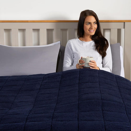 Teddy Fleece Weighted Blanket Navy Blue 6kg 125x180cm Calming Comfort