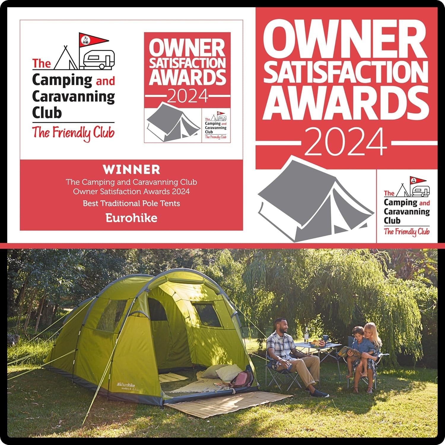 4 Man Family Camping Tent with Porch 2000mm Waterproof
