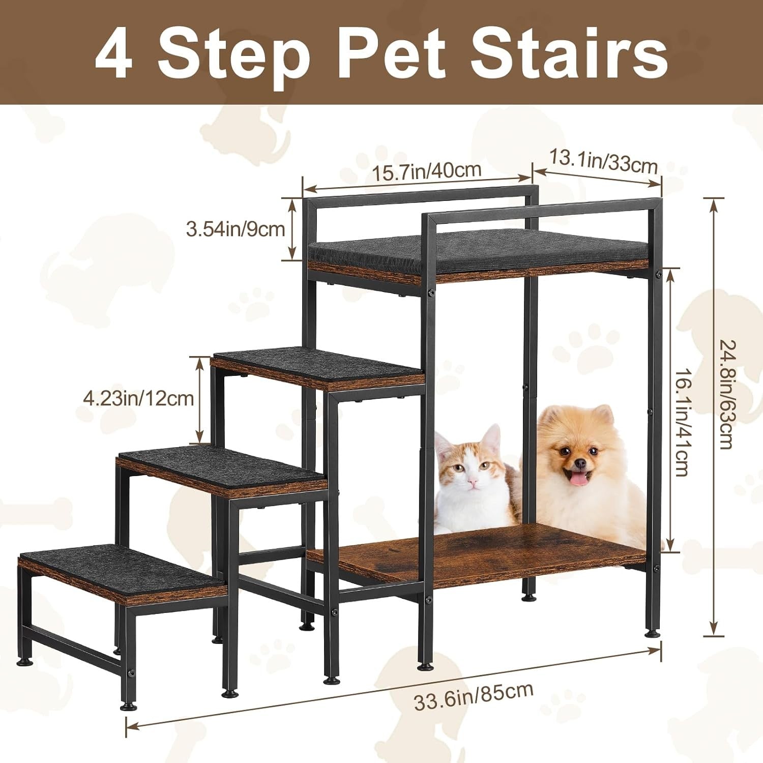 Adjustable Dog Stairs 63cm Non-Slip Steps Small Medium Pets