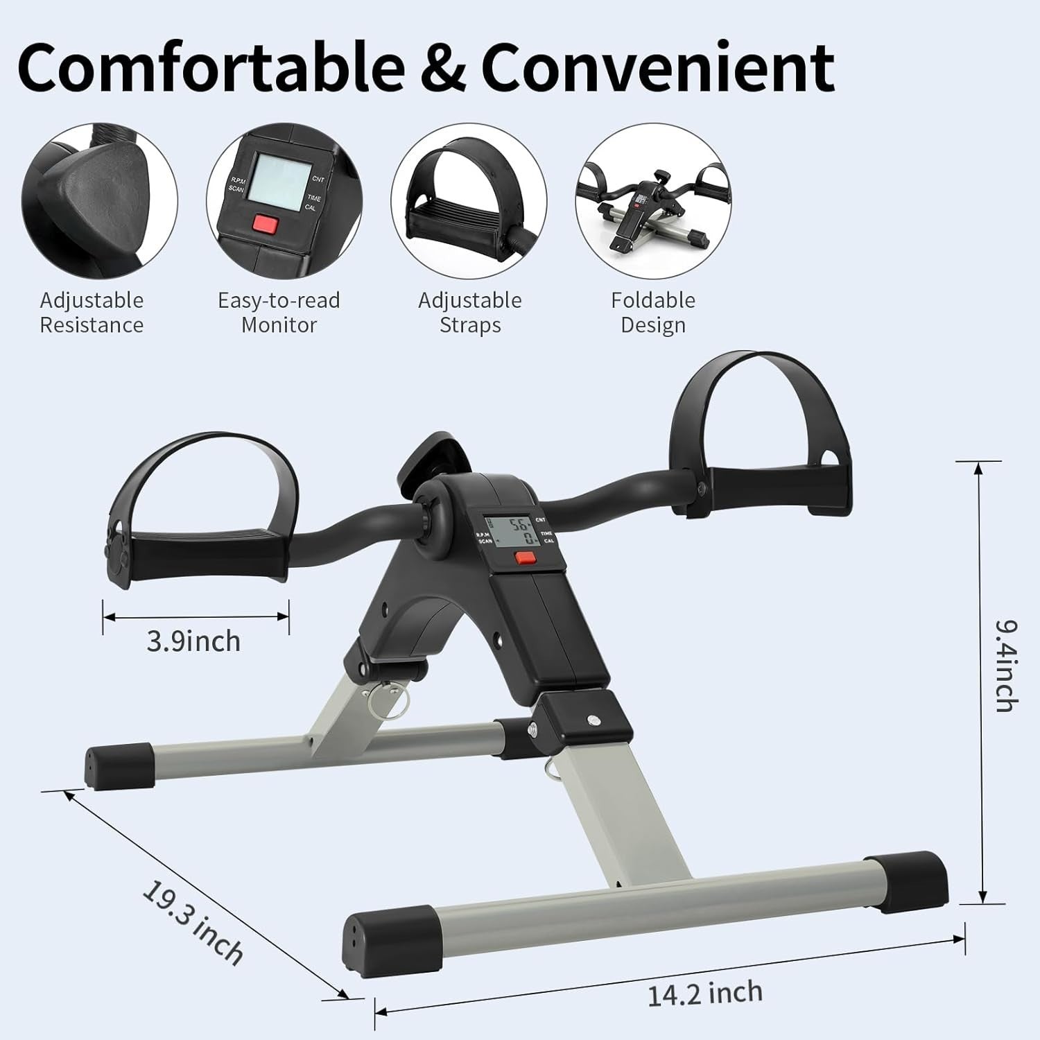 Under Desk Pedal Exerciser LCD Adjustable Resistance Non Slip