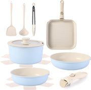 12pcs Blue Non Stick Cookware Set with Detachable Handle Induction Oven Safe