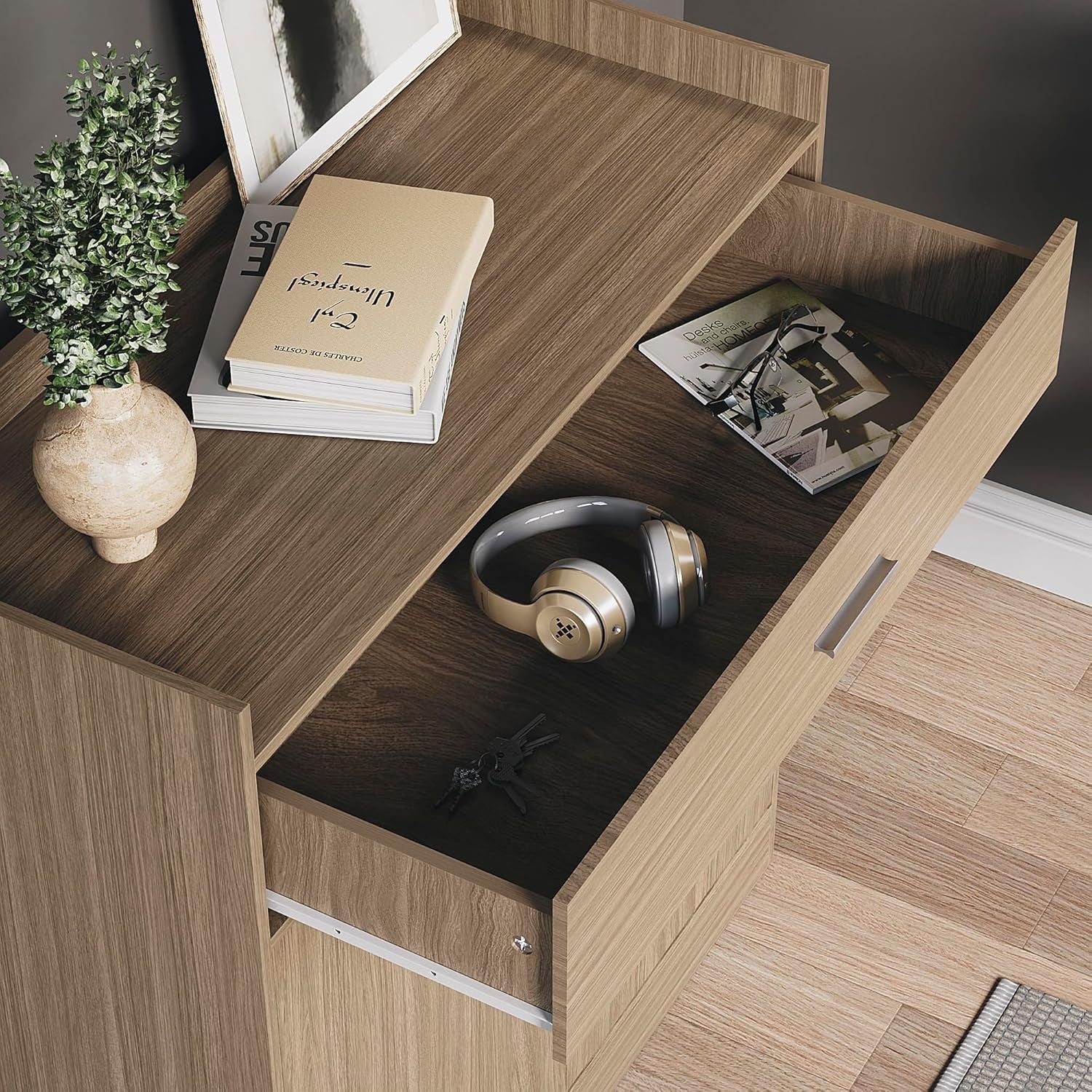 Modern Oak Shoe Cabinet 2 Door 1 Drawer Cupboard Hallway Storage Unit
