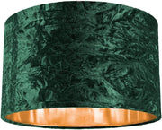Forest Green Crushed Velvet Drum Lampshade 35cm Copper Inner