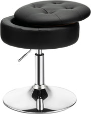 Black PU Leather Swivel Vanity Stool Adjustable w/ Storage & Tray Lid Round Seat