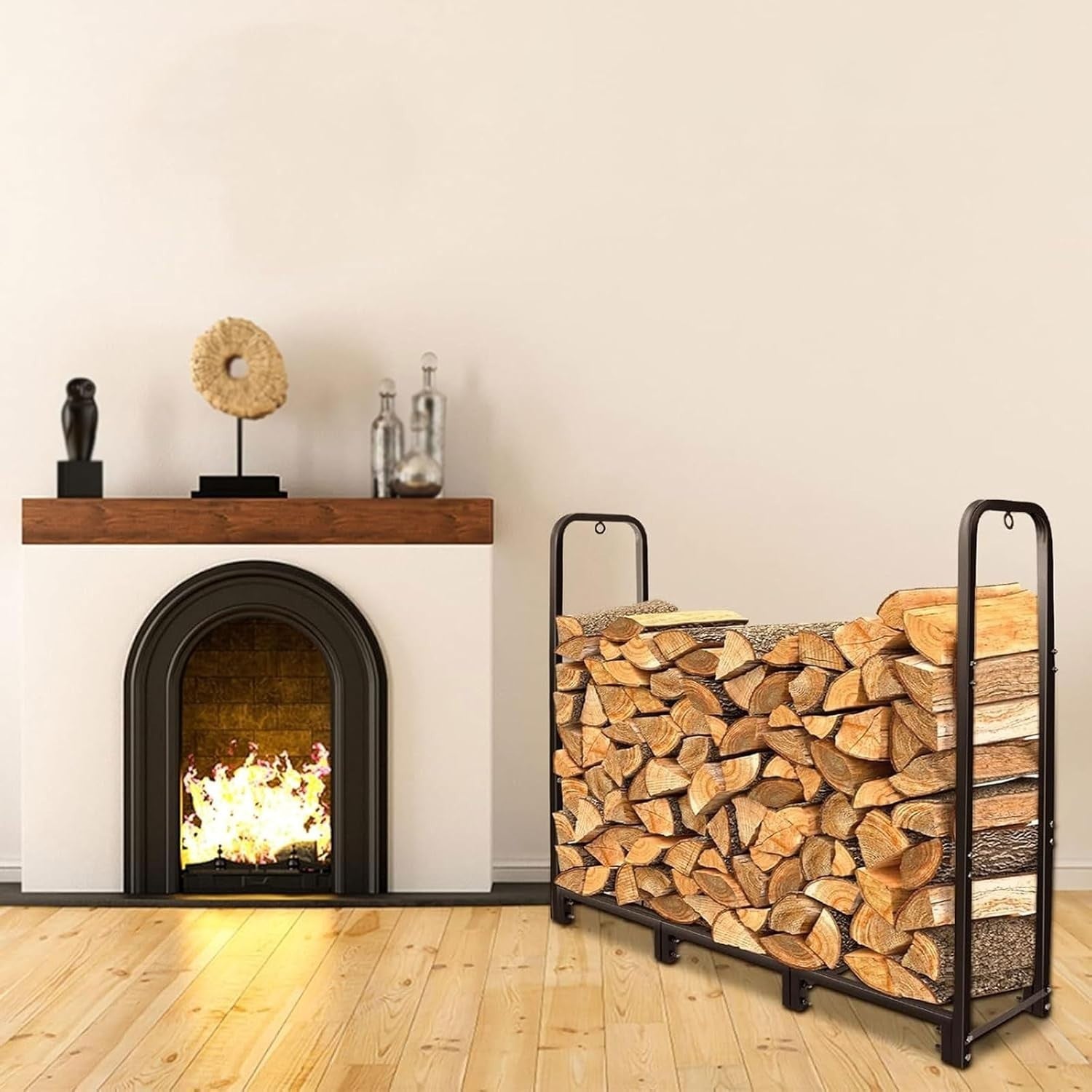 Adjustable Firewood Rack Indoor Outdoor Log Holder Heavy Duty Metal Shelf