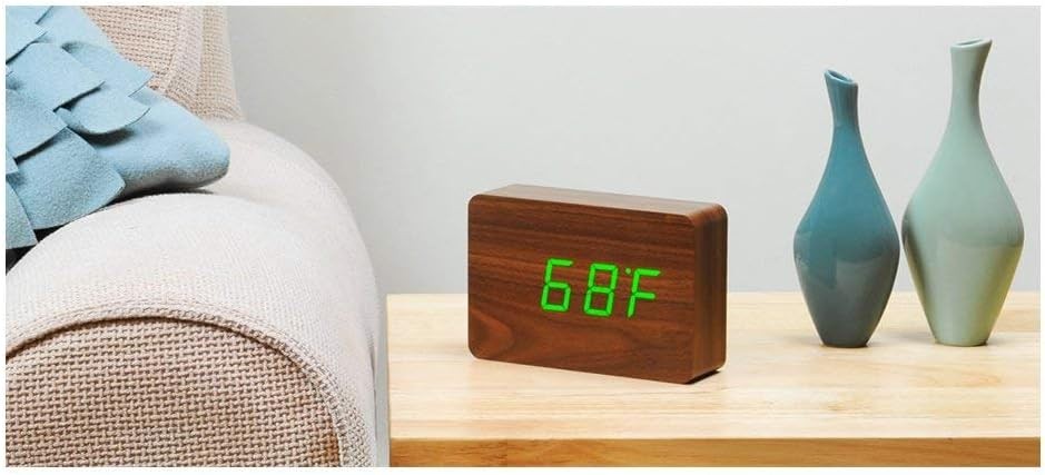 Wood Digital Alarm Clock LED Display Silent Touch Control Bedside Desk Clock