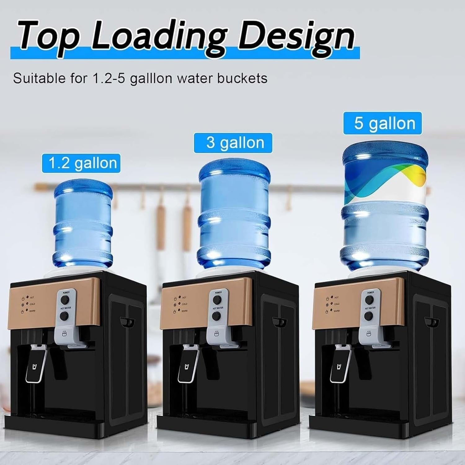 Top Loading Water Cooler Hot Cold Countertop Dispenser 3 Temperature Settings