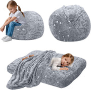 Kids Bean Bag Chair Bed Grey Dinosaur | Sofa Lounger Washable 75x75cm