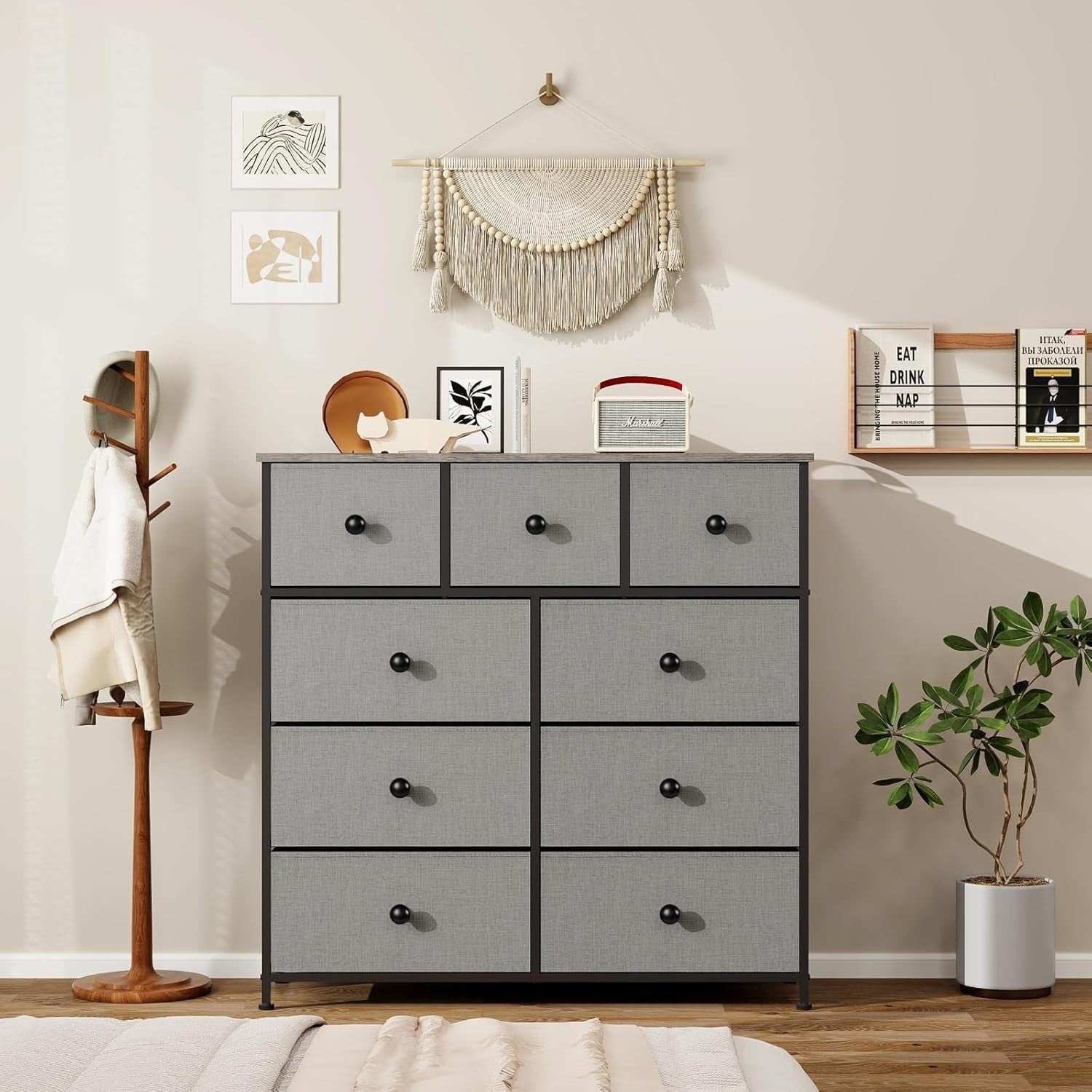 9 Drawer Fabric Chest Storage Organizer Bedroom Living Room Nursery