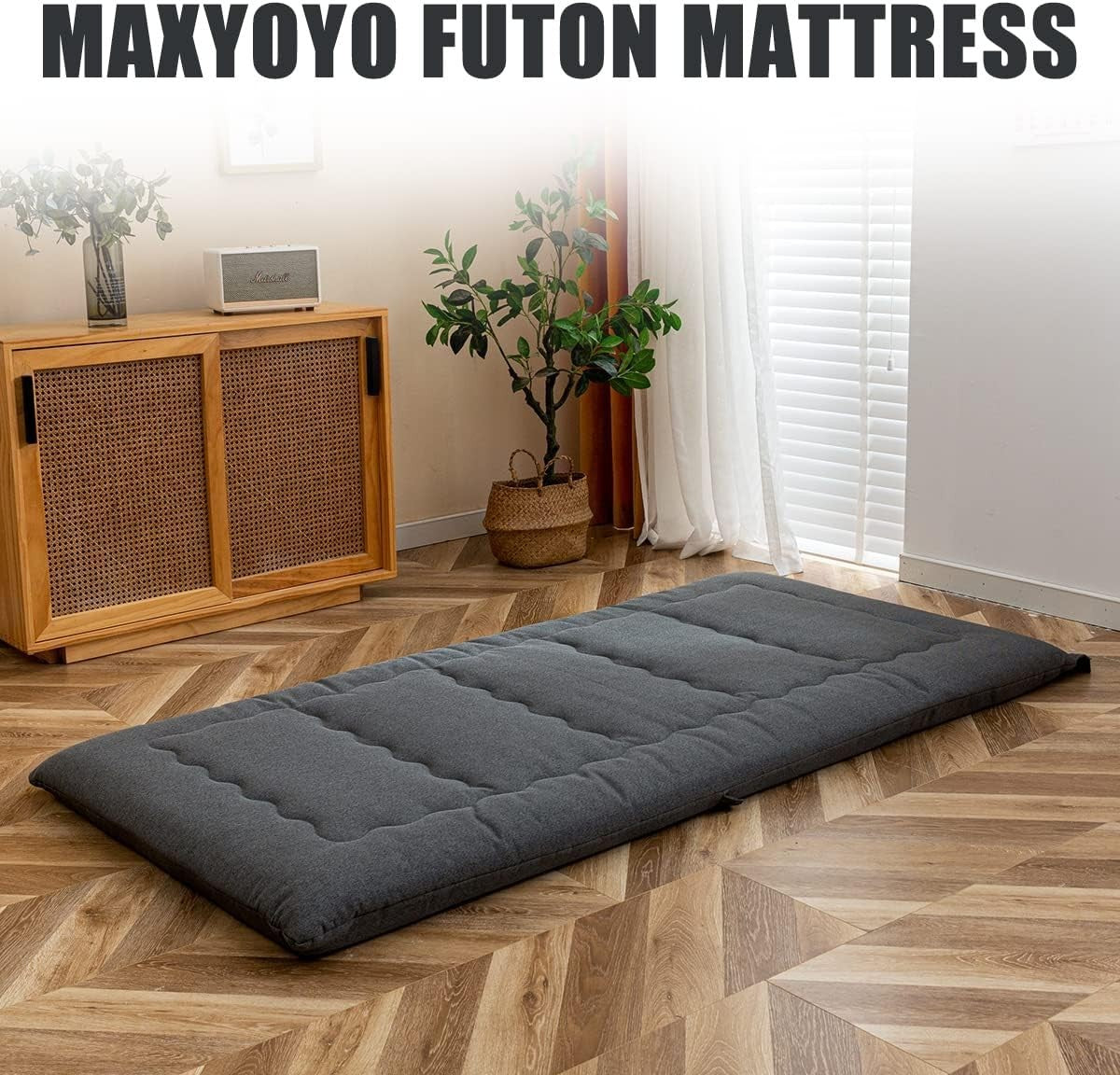 Foldable Futon Mattress Foam Bed Pad with Handle Zipper Dark Grey 190x71