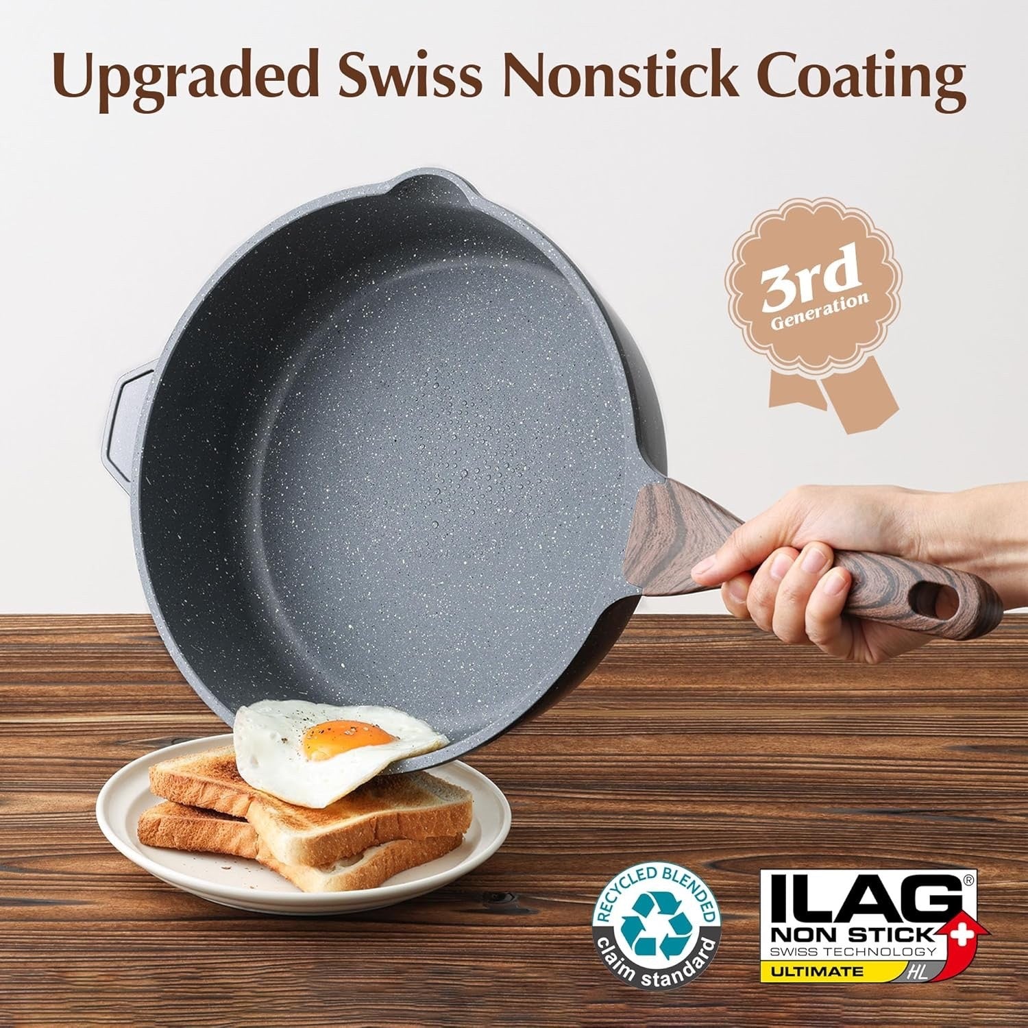 28cm Grey Deep Non stick Saute Pan with Lid 4.8 L  Skillet Induction Compatible
