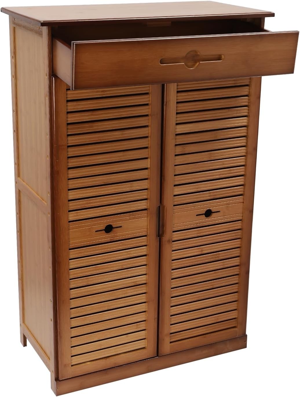Dustproof 5-Tier Bamboo Shoe Cabinet with Drawer & Doors, Adjustable Storage