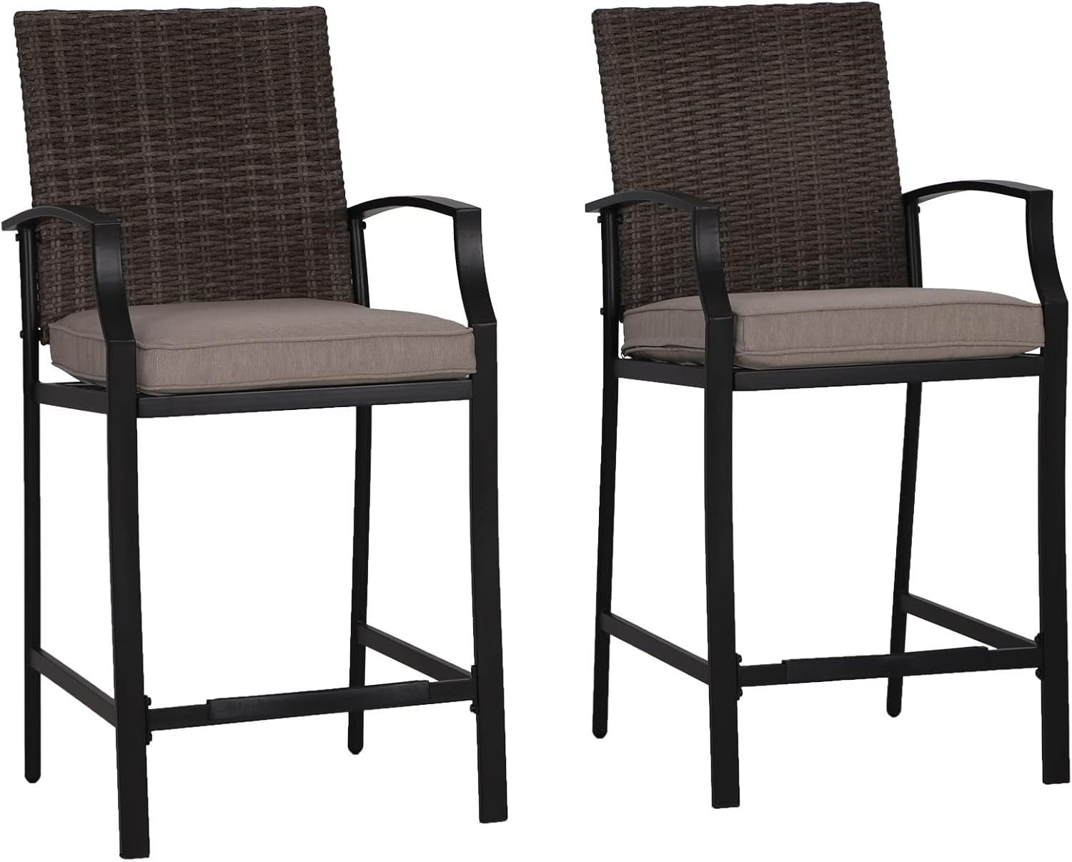 Rattan Garden Bar Stools Set of 2 High Outdoor Balcony Bistro Counter Chairs