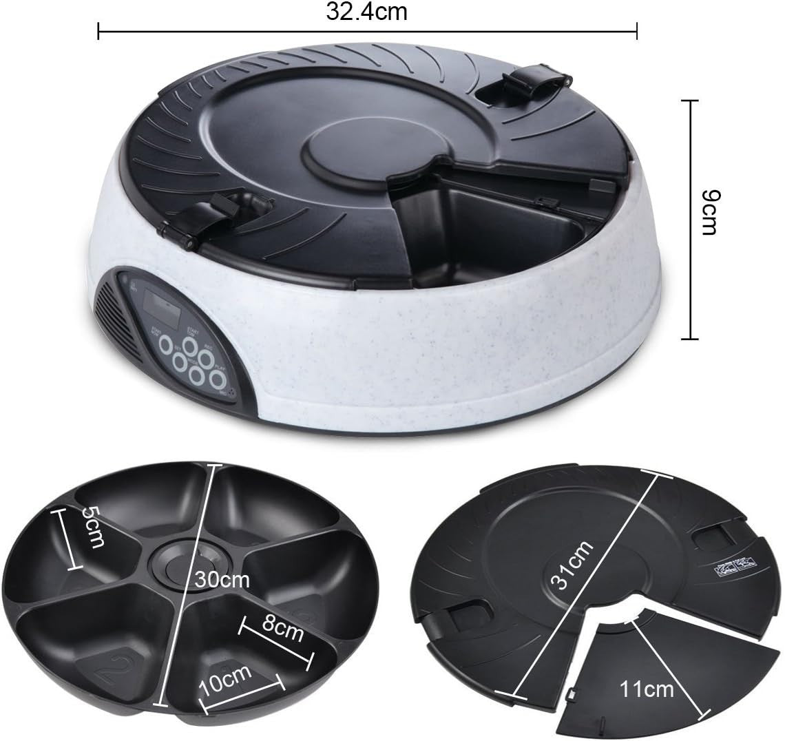 Automatic Pet Feeder 6 Meal Programmable Food Dispenser Voice Recorder