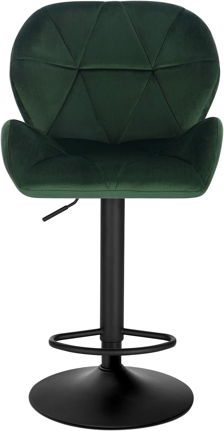 Dark Green Velvet Adjustable Swivel Bar Stool with Back Kitchen Island