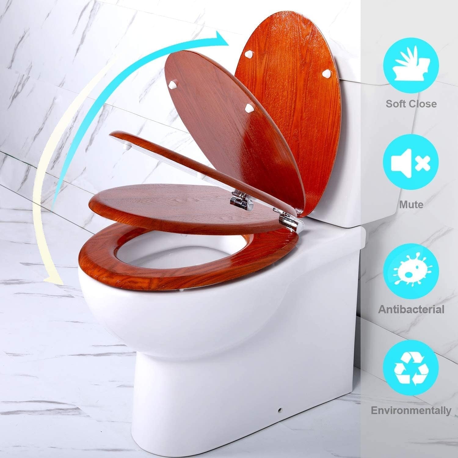 Antibacterial Wooden Toilet Seat Soft Close Oval Antique Pine 45x37cm