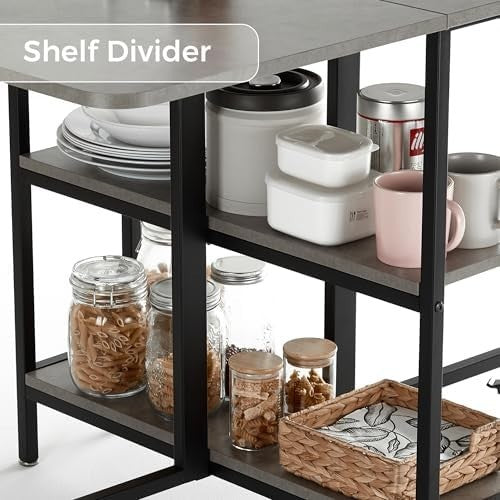 Grey Drop Leaf Folding Dining Table with Storage Shelves 140cm