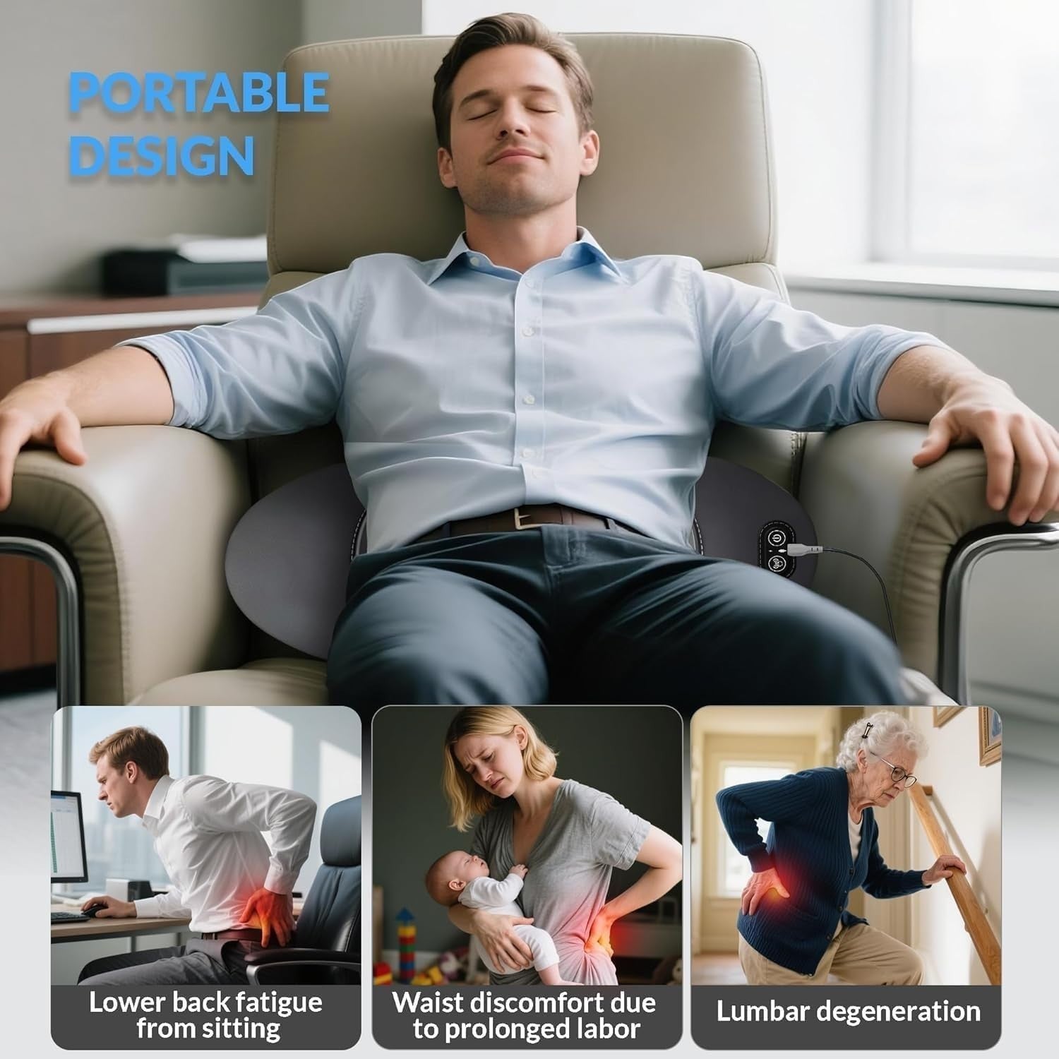 3 in 1 Back Massager Heat Vibration Traction Sciatica Relief