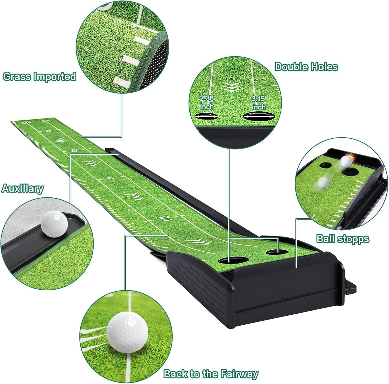 Indoor Golf Putting Mat w/ Automatic Ball Return Large Practice Green