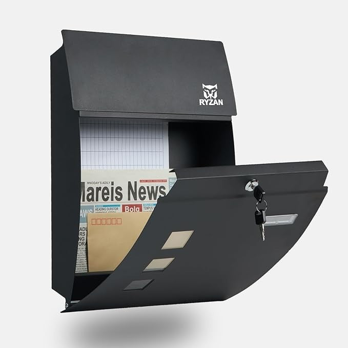 Waterproof Wall Mounted Mailbox Outdoor Lockable Steel Post Box 32x10x45cm