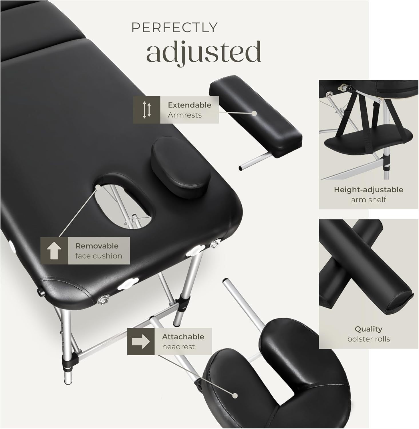Portable Massage Table Foldable Height Adjustable Aluminium Bed PVC Cover + Bag