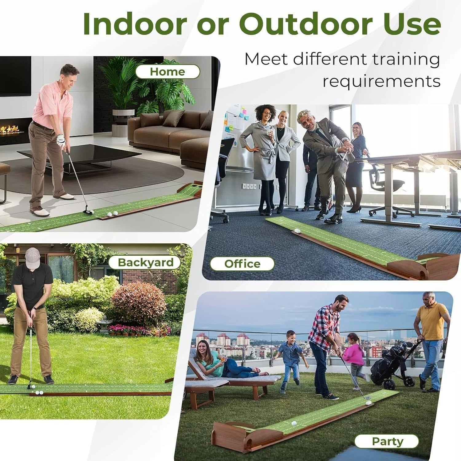 Indoor Golf Putting Mat Set 102in w Putter Balls Auto Return Practice Green