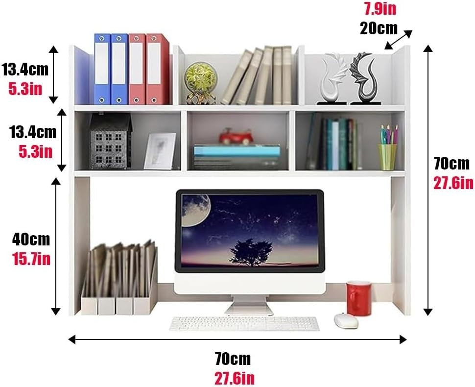 White 7-Cubby Desk Hutch Organizer Desktop Bookshelf for Dorm Office 80×20×80cm