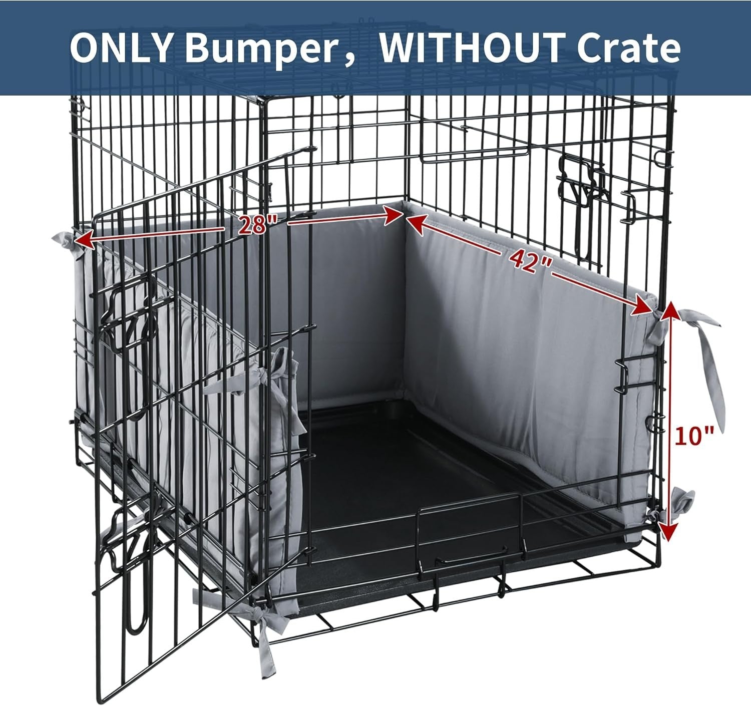 Soft Dog Crate Bumper Padding with Ties – Protective Kennel Cover 42"x28"