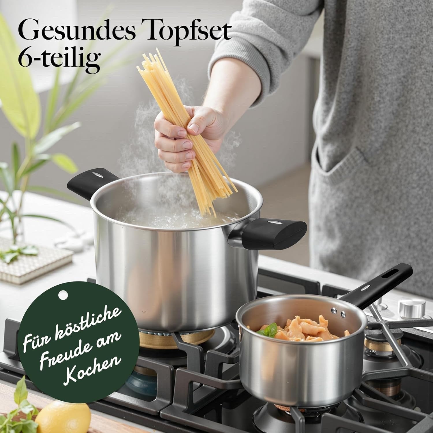 6pcs Stainless Steel Pot and Pans Cookware Set with Lid Induction Ready