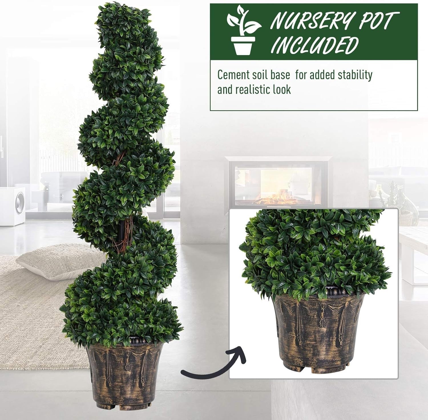 Set of 2 Artificial Boxwood Spiral Trees 120cm Faux Green Potted Topiary Decor