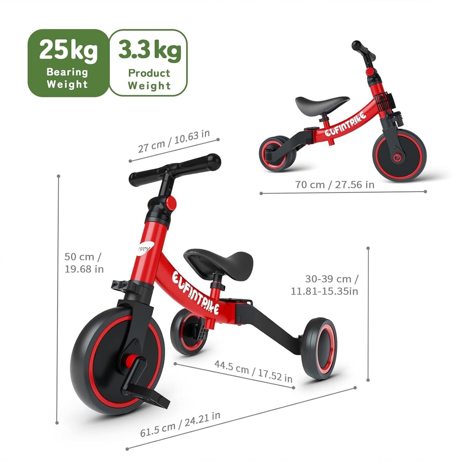 5 In 1 Toddler Tricycle Balance Bike Kids Ride On Removable Pedals Red
