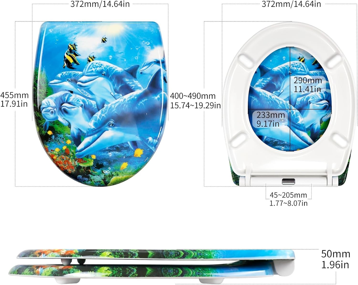 Duroplast Toilet Seat Soft Close Quick Release Top Colourful Patterns 45x37cm