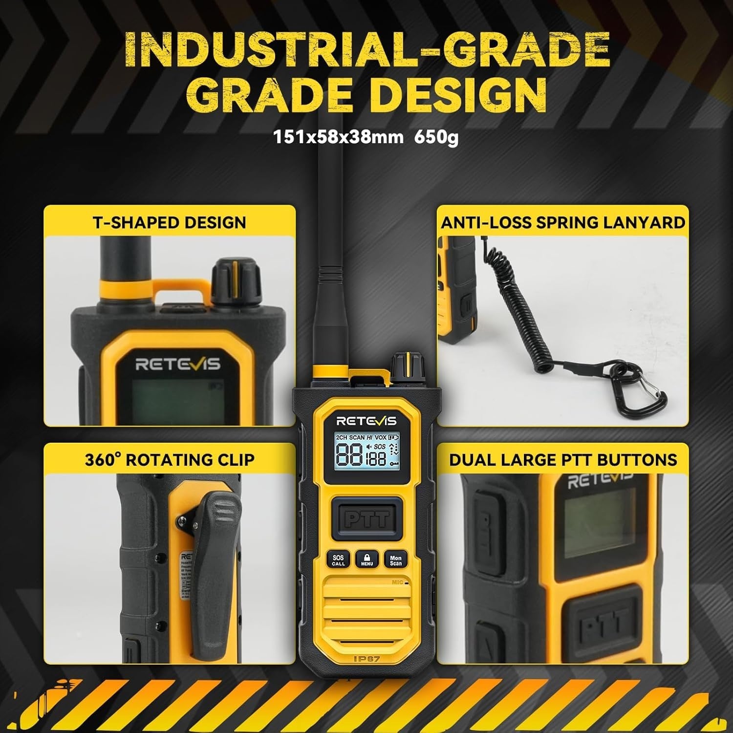 IP67 Waterproof Walkie Talkie Long Range 2800mAh AI Noise Cancel Radio