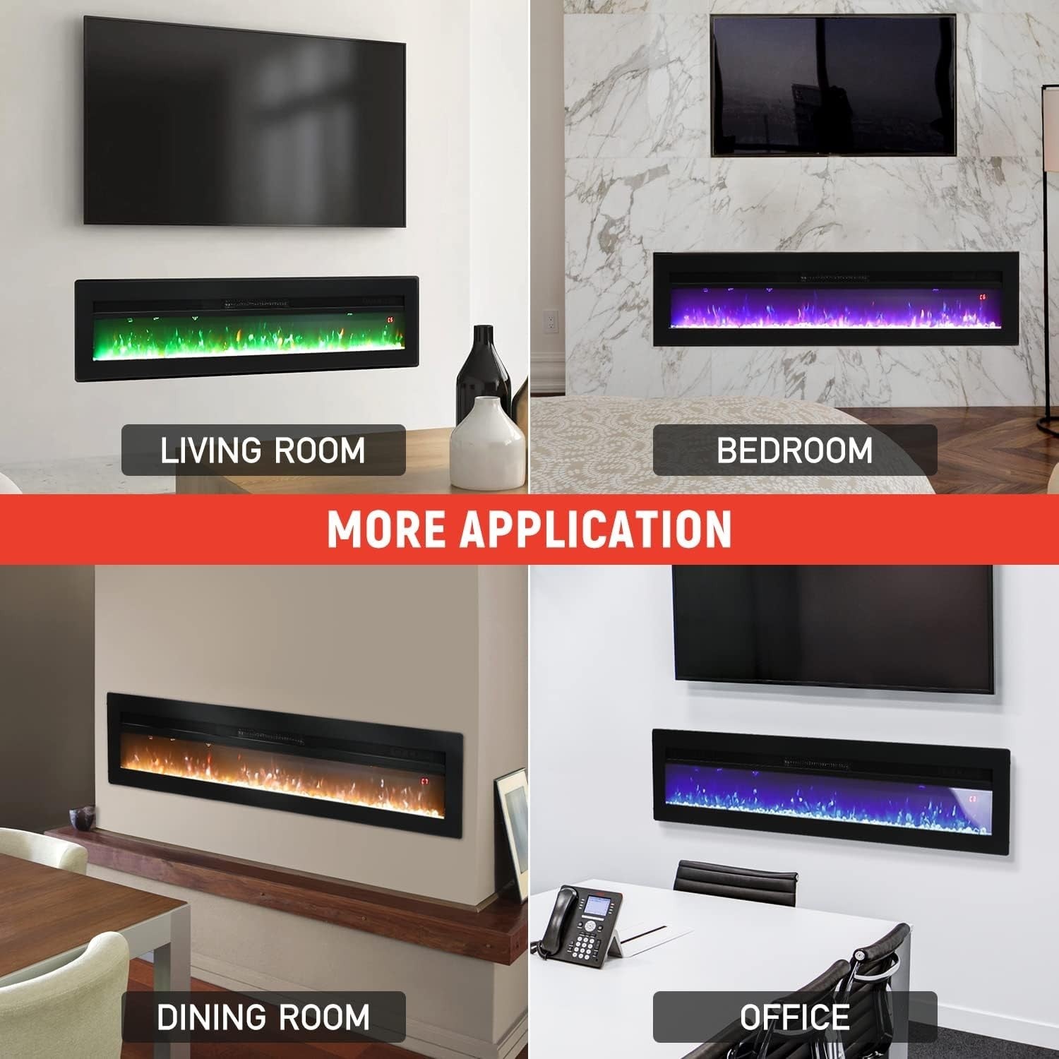 152cm Wall Mounted Electric Fireplace LED Flame Effect Thermostat Heater