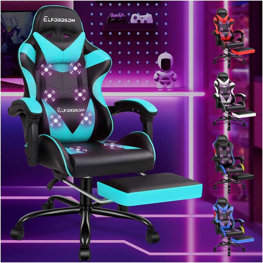 Massage Gaming Chair Recliner w/ Footrest 150° High Back PU
