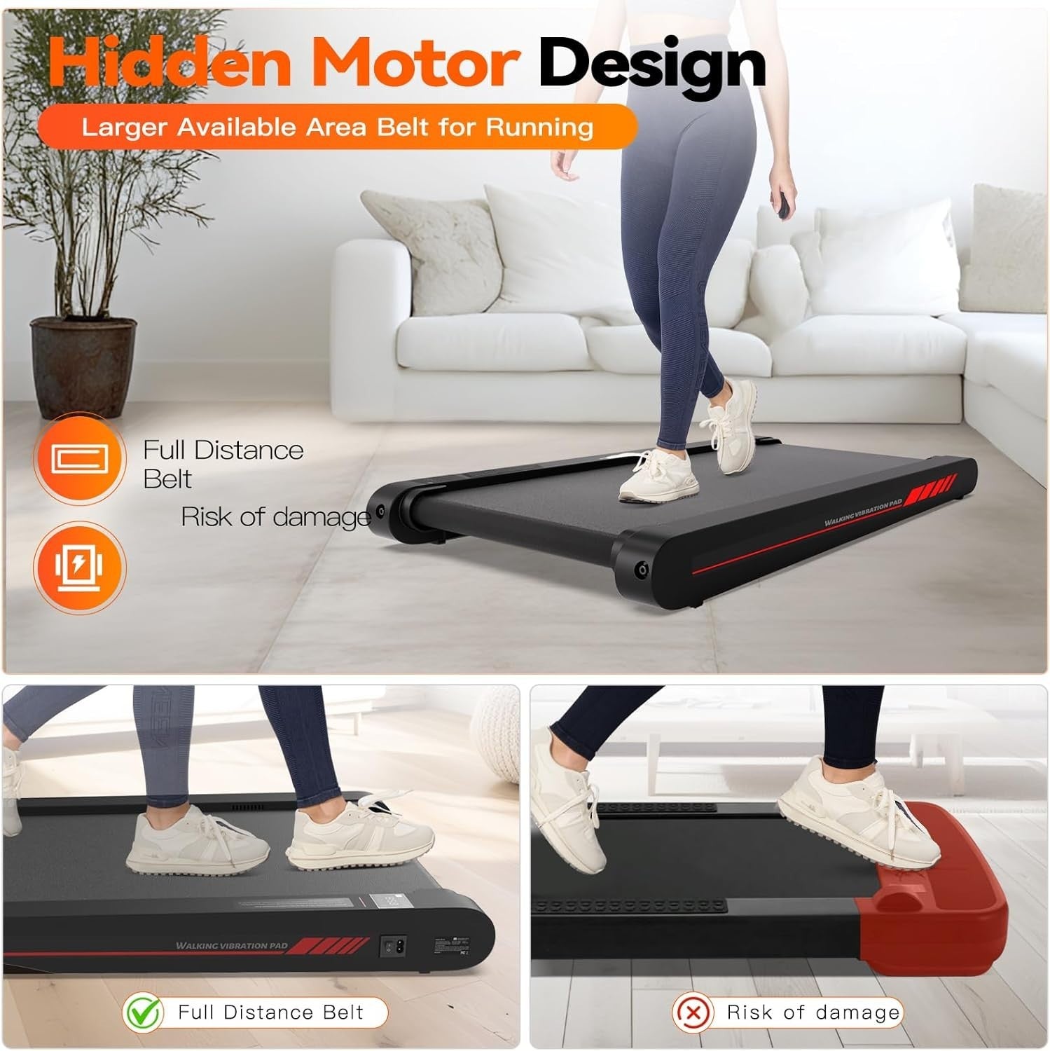 Under Desk Walking Pad Treadmill with Vibration, App & Remote, Home Office