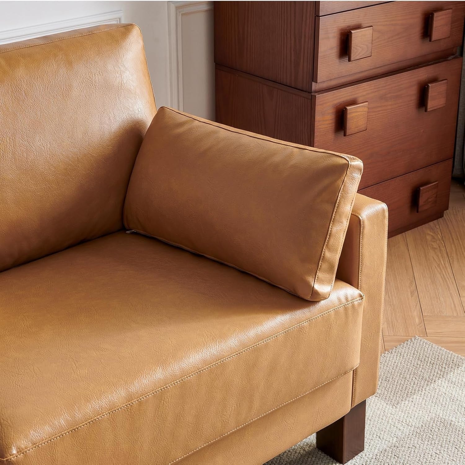 Leather Loveseat Sofa 2-3 Seater Leather Tan 66 Modern Couch for Lounge Office