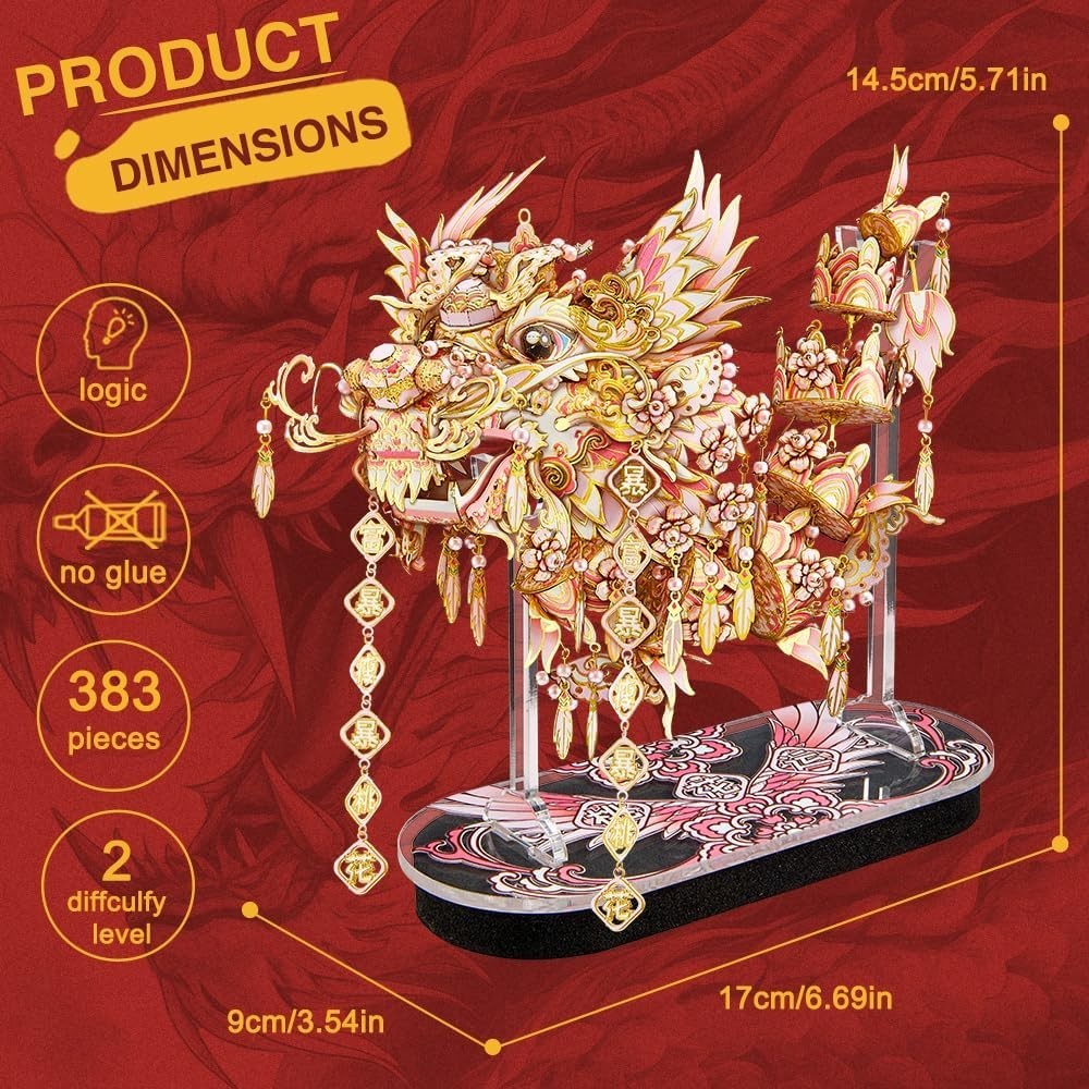 3D Metal Dragon Puzzle Model Kit for Adults Teens, Durable Stainless Steel