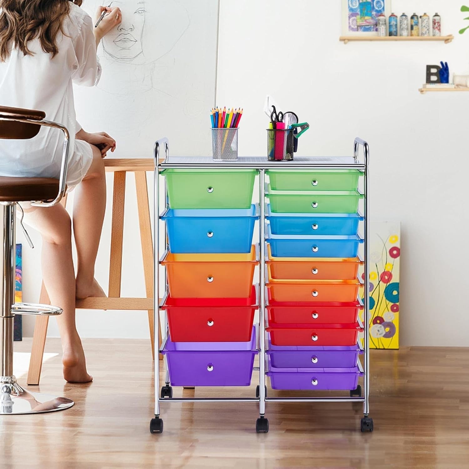 15 Drawer Rolling Storage Cart Mobile Organizer Trolley with Wheels