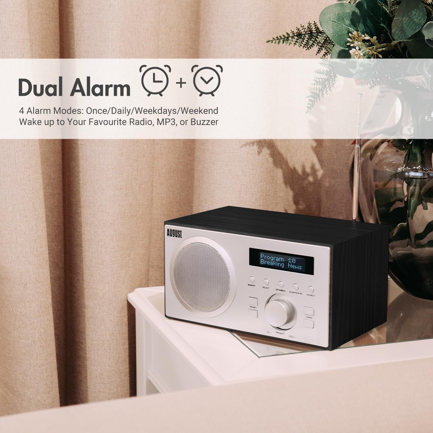 DAB/DAB+ FM Radio Bluetooth Speaker Dual Alarm USB AUX Subwoofer Black