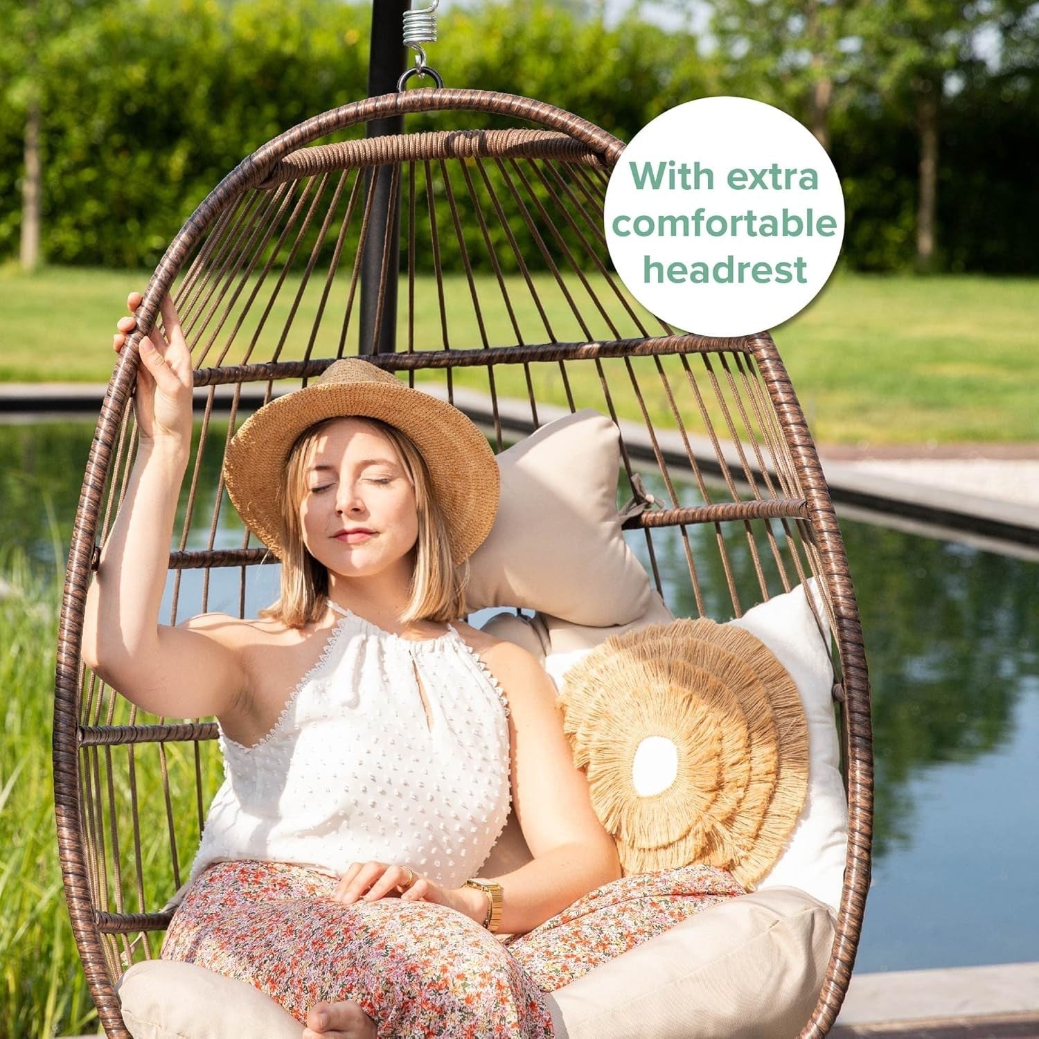 Foldable Hanging Egg Chair with Cushion for Garden Patio 150kg